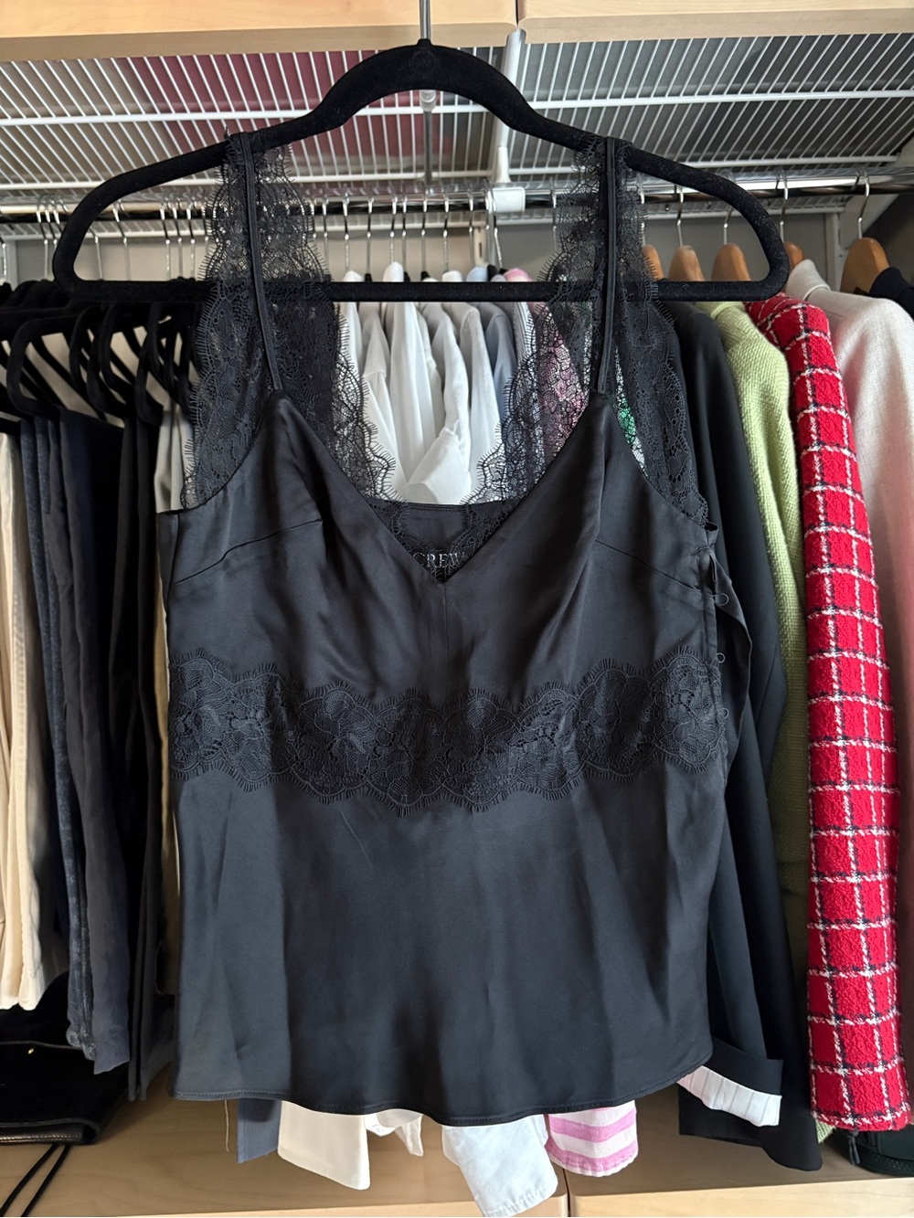 J. Crew Black Lace-Trim Silk Camisole